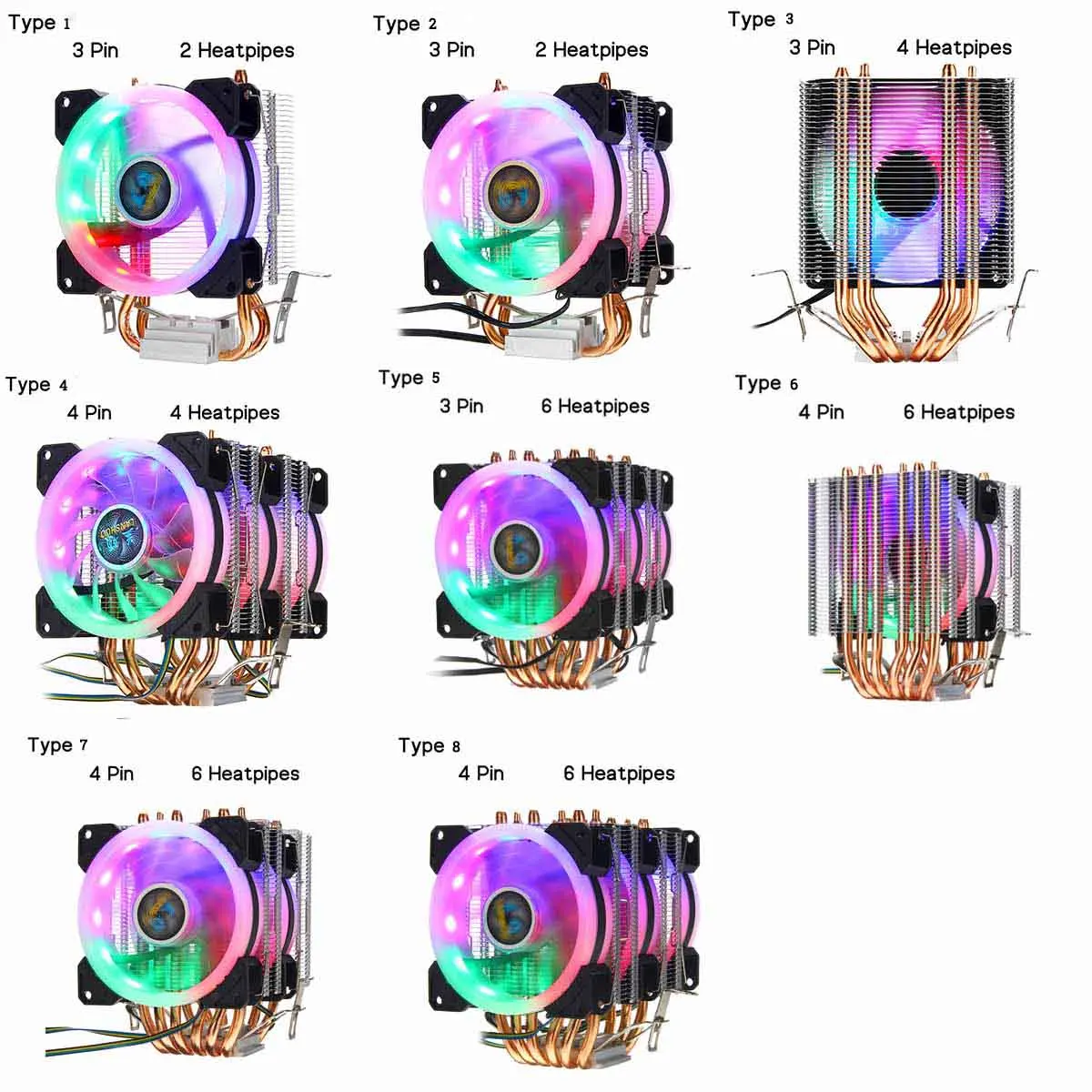 3 4 контактный кулер для процессора радиатор 2/4/6 медный RGB Intel 775/1150/1151/1155 и AMD со