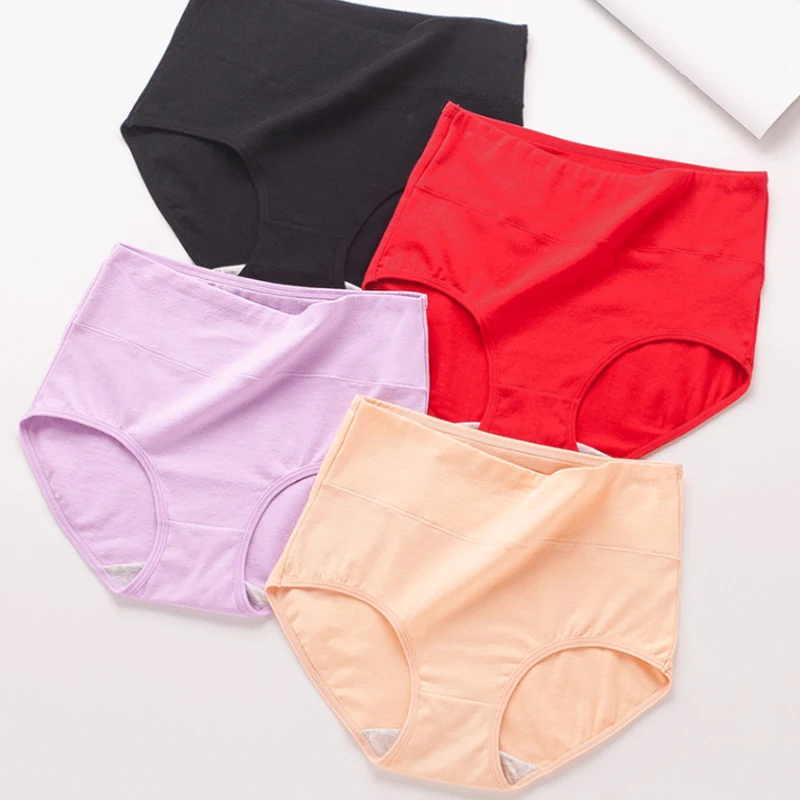 

Новинка 2021, женские трусики с завышенной талией, однотонные хлопковые трусики, дышащие женские устойчивые трусики большого размера для жив...