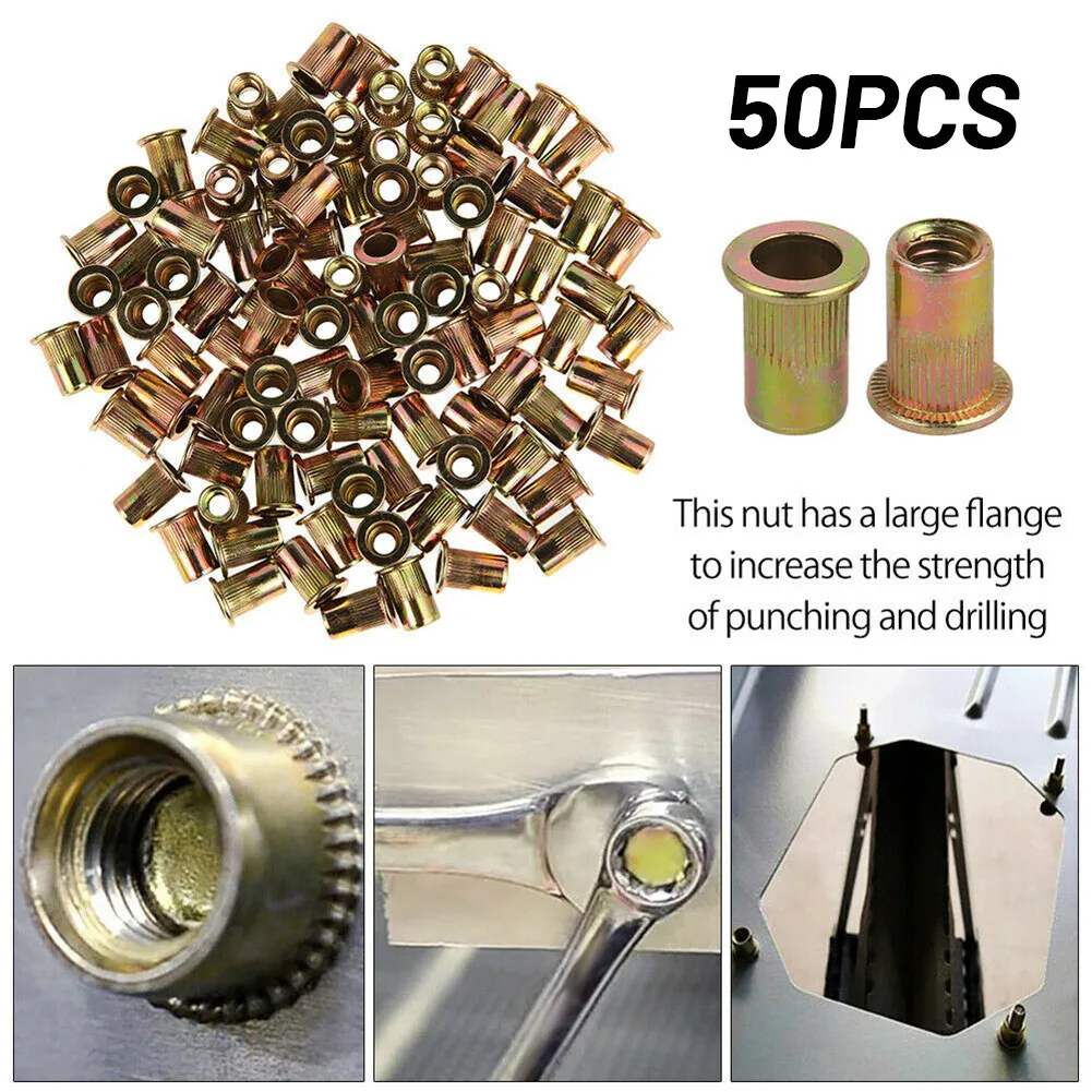 

50X Rivet Nuts Assorted Blind Carbon Steel Flange Flat Head Metric Size