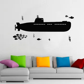 Submarine Wall Decal Sea Ship Style Undersea Fishes Vinyl Window Stickers Kids Bedroom Bathroom Home Decor Waterproof Mural E501