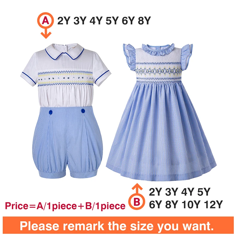 Pettigirl Kid Clothes Suits Striped Princess Smocking Dresses for Girls+ Baby Boy Smocked Set Elegant Party Summer Children