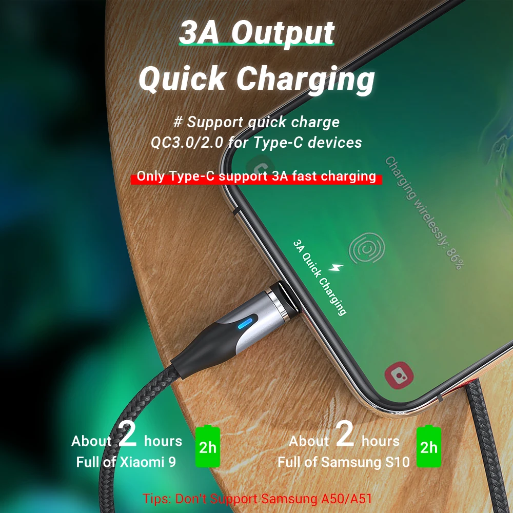 Зарядный кабель TOPK 3A USB Type C магнитный для iPhone X XS Micro быстрой зарядки Xiaomi Samsung