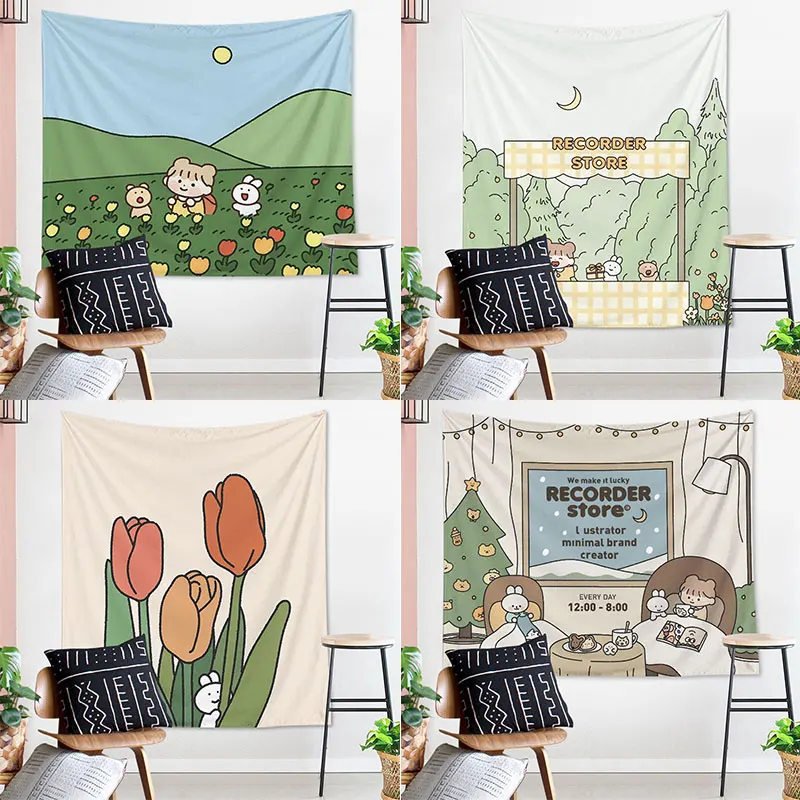 Гобелен в мультяшном стиле декор для спальни милый рисунок с животными и