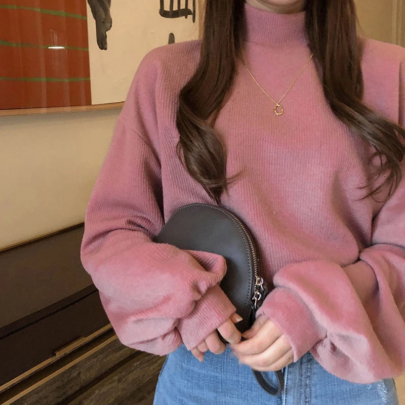 SHENGPALAE 2020 новая мода весна-зима рукав-фонарик полувысокий воротник пуловер для