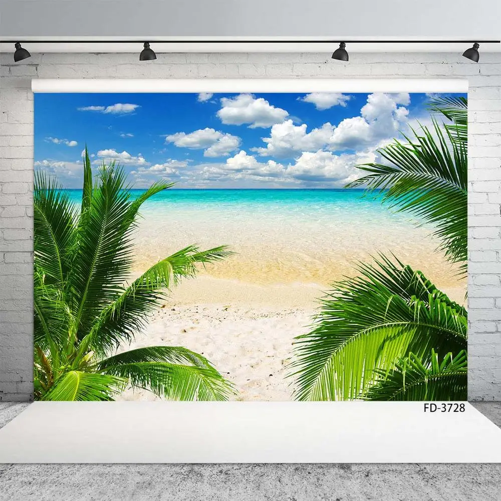 Фон для свадебной фотосъемки детей с изображением пальмы морского песка пляжа