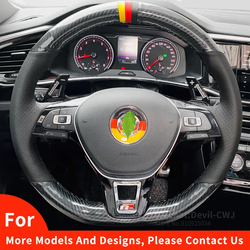 

For VW Phaeton Passat Viloran Sagitar CC Lavida Tiguan Teramont Golf Carbon Fible leather steering wheel cover Car Accessories
