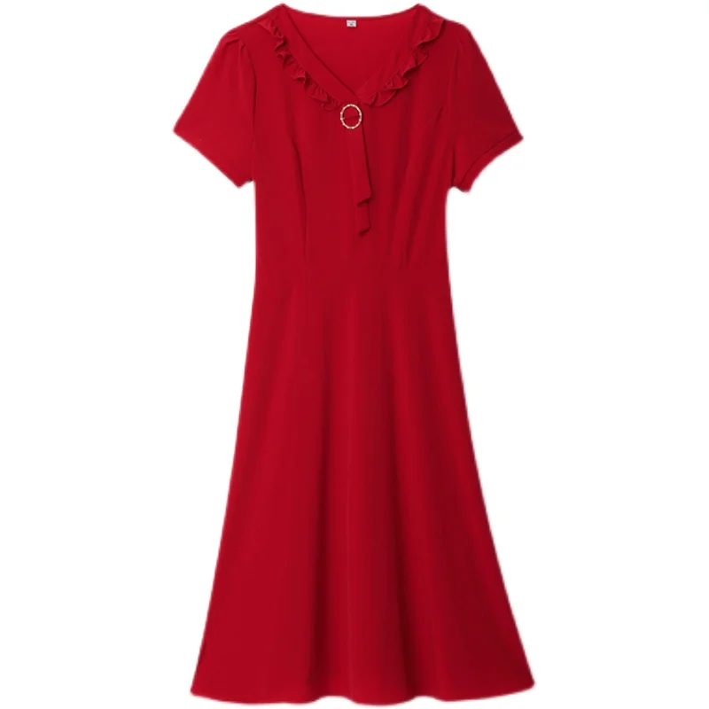 

2021 Beach Burgundy Midi Dress for Women Summer Fashion Short Sleeve V-neck Bodycon Dress Elegant Boho Party Dress Vestidos 4XL