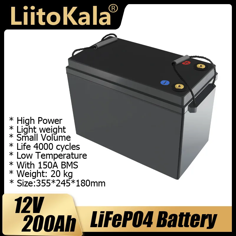 

12V 200AH LiFePo4 Battery Pack With 120A BMS Grade A Lithium Iron Phosphate 4s 12.8V RV Boat Motors Inverter Solar Powerlar Wind