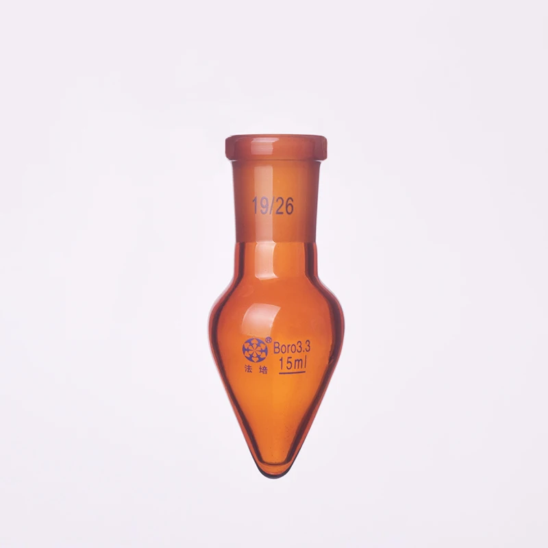 Brown pear-shaped flask,Capacity 15ml,Joint 19/26,Brown heart-shaped flasks,Brown coarse heart-shaped grinding bottles