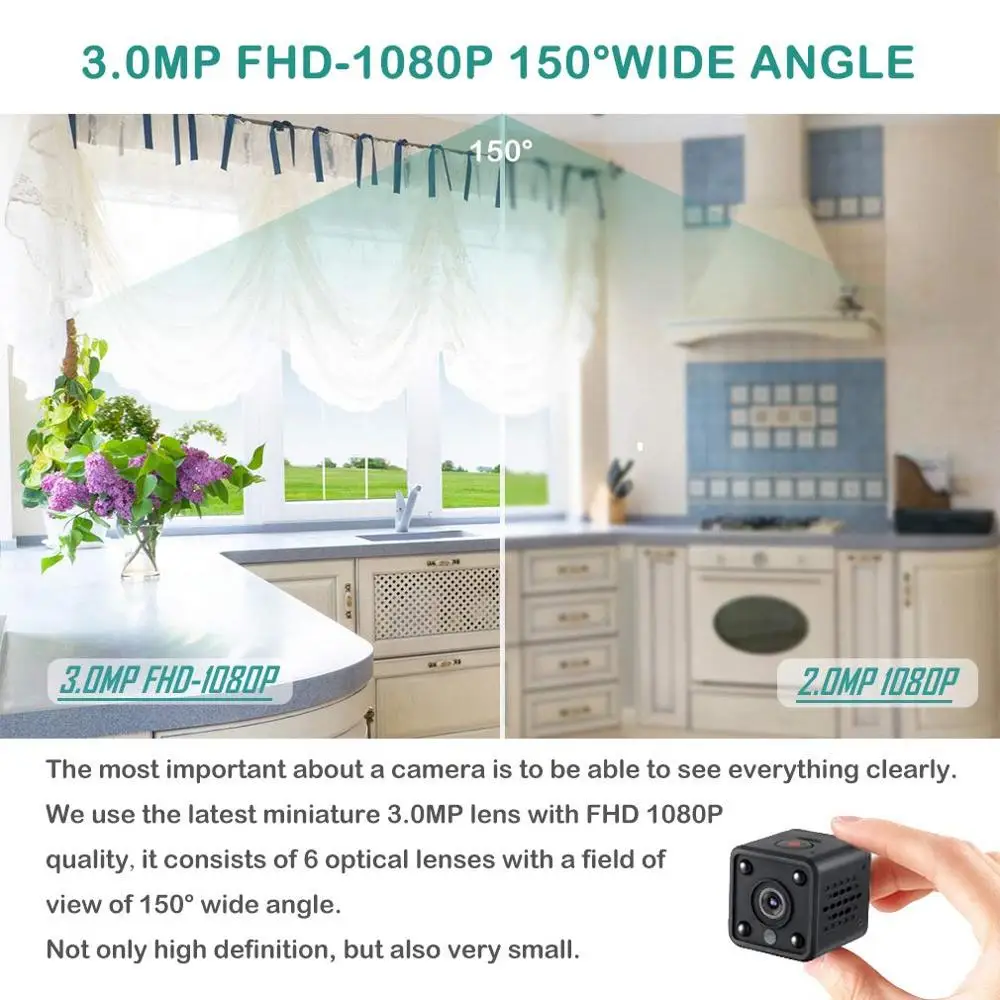 Мини wifi камера беспроводная наблюдения няня IP 1080P HD с ночным видением активация