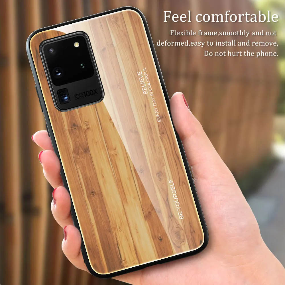Стеклянный Чехол 9H KISSCASE A50 Note20 Ultra A70 Wood для Samsung A51 A71 S20 Note10 Plus чехол S9 S10 S10E|Бамперы| |