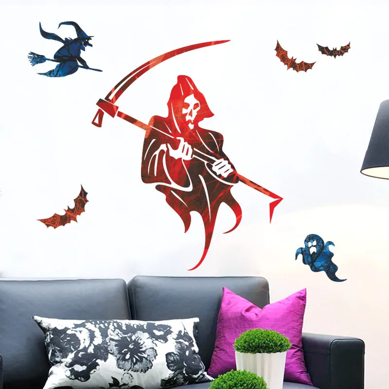 

Украшение на Хэллоуин, ведьма, призрак, черная летучая мышь, наклейки на стену для детской спальни, наклейки для магазина, холодильника, окна...