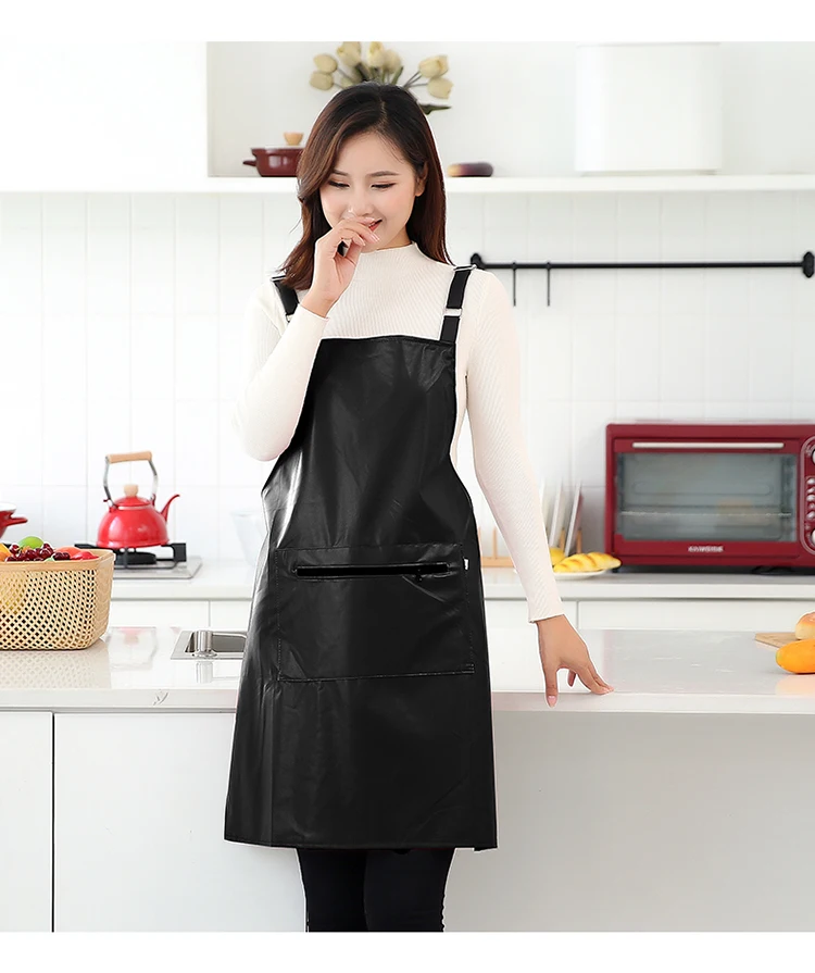 

Waterproof and oil-proof leather apron women's fashion strap home kitchen overalls cooking waistband custom logo printing