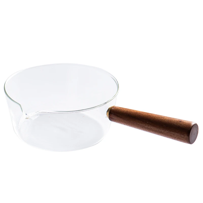 

Open Fire Glass Transparent Soup Pot 600ml Porridge Milk Stew Pot Heat Resistant Wood Handle