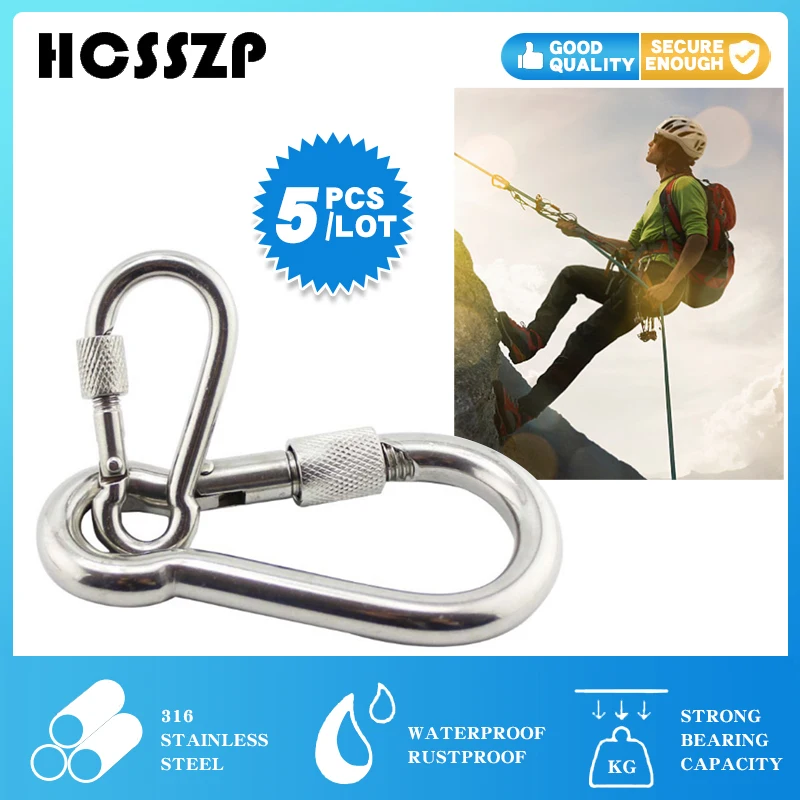 Карабины из нержавеющей стали 316 с винтовым замком для гамака 5 шт. цельные