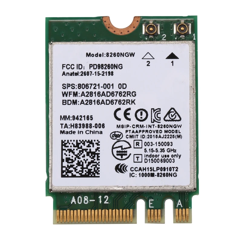 

8260AC M.2 NGFF Wifi Card 8260NGW 2.4/5GHz Dual Band Bluetooth 4.2 Wireless Wlan WiFi Card 867 Mbps