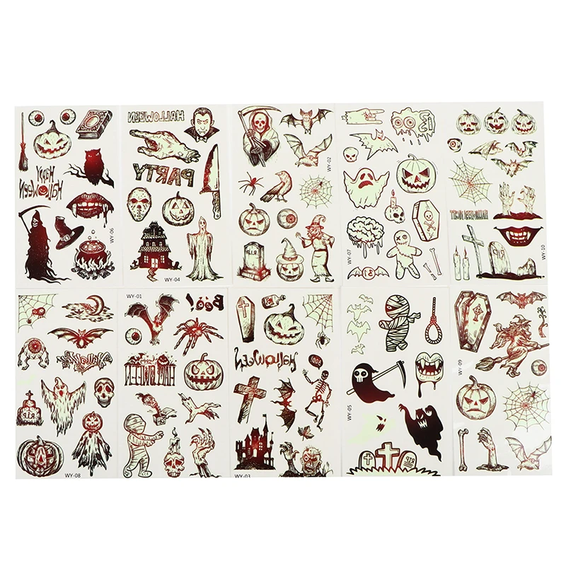

10pcs Halloween Luminous Tattoo Face Temporary Color Child Cute Tattoo Sticker Body Tattoo for Kids