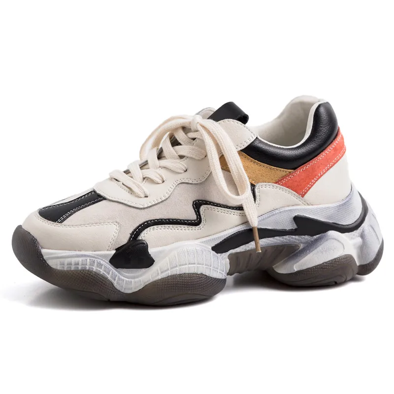 

Spring Autumn New Selling Fashion Casual Women's Sneakers Genuine Leather Platform Mixed Colors Sports Shoes Flat Laces Ms Shoes