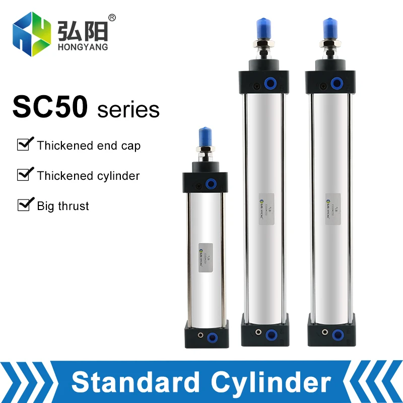 SC50 Cylinder Stroke 25-400mm Single Threaded Rod Function Standard Air Compressor Pneumatic Components SC Series