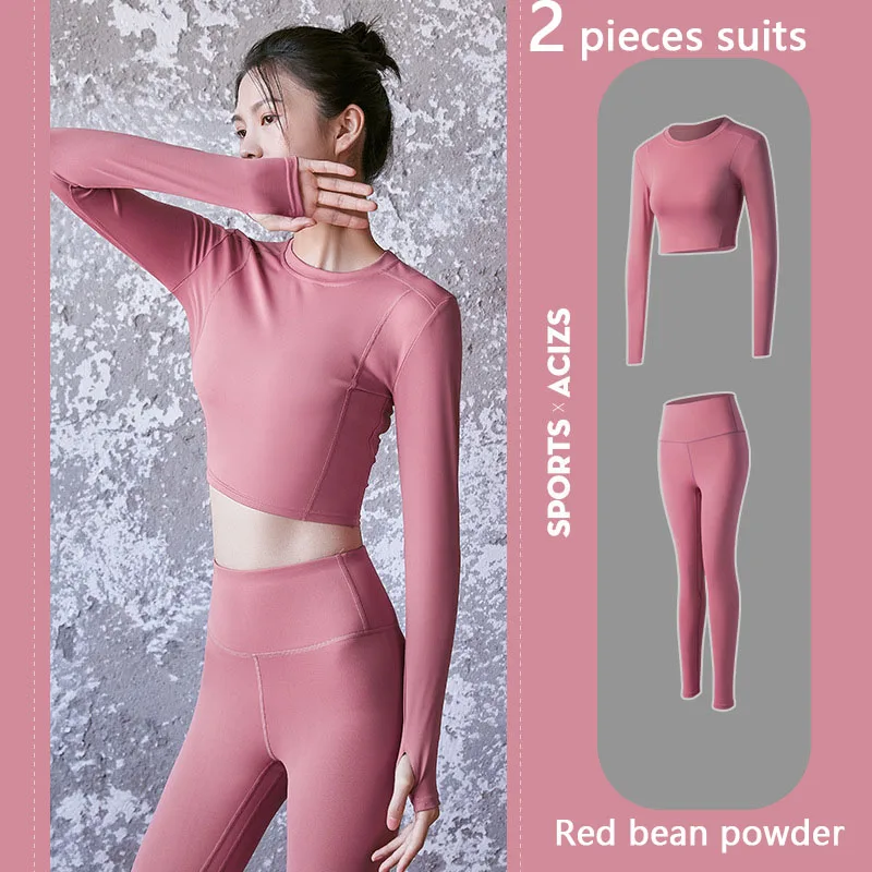 

Women's Fitness Yoga Suit Nude Slim Leggings Elastic Sportswear Gym Clothing Tight Breathable Pants Running Training Sports Sets