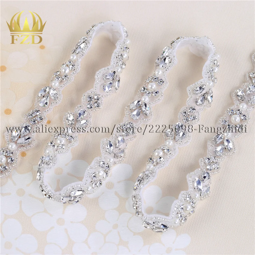 

FANGZHIDI (1Yard) New type Sewing on Rhinestone crystal Beaded Applique trims for Wedding Dresses Belts Christmas