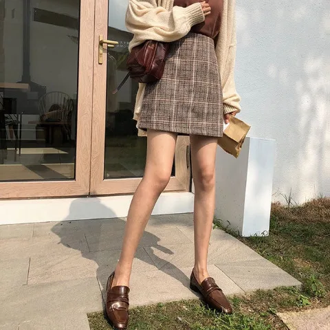 Женская элегантная твидовая клетчатая мини юбка гусиные лапки с клетчатой