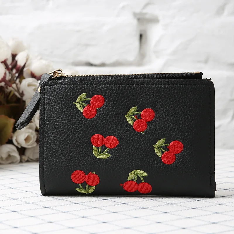 JIULIN Cherry Embroidery Short Wallet for Women Girl Mini Cute Coin Purse Card ID Holder Female Small Leather Money | Багаж и сумки