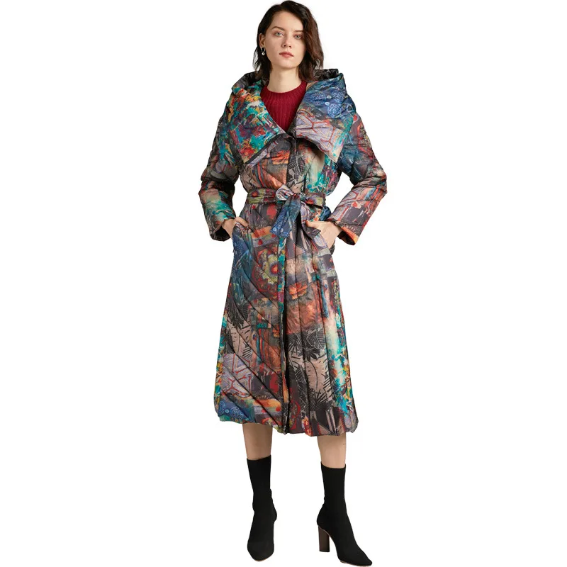 

2020 DE Winter Jackets Women White Duck Down Long Jacket Female Padded Hooded Parkas Ultra Light Portable