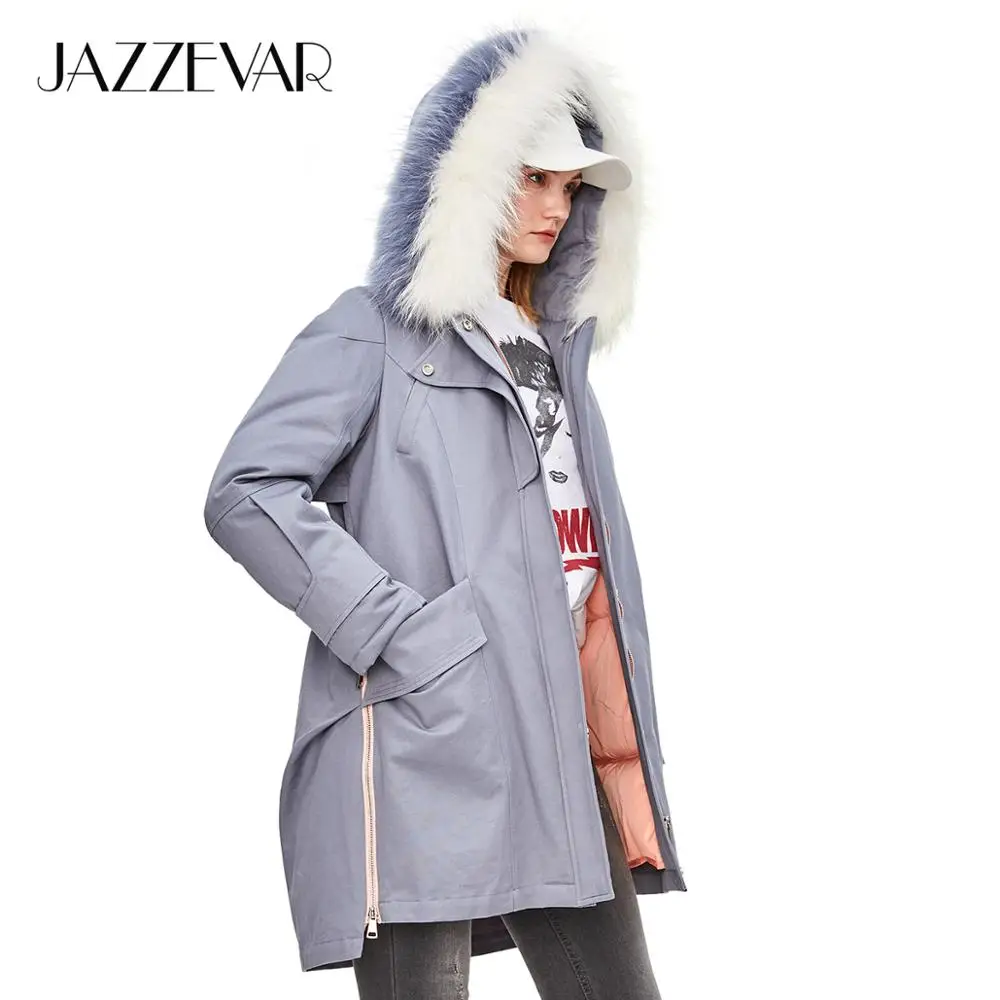 JAZZEVAR 2019 Новый зимний куртки стиль сафари Женская Повседневная пуховая куртка с