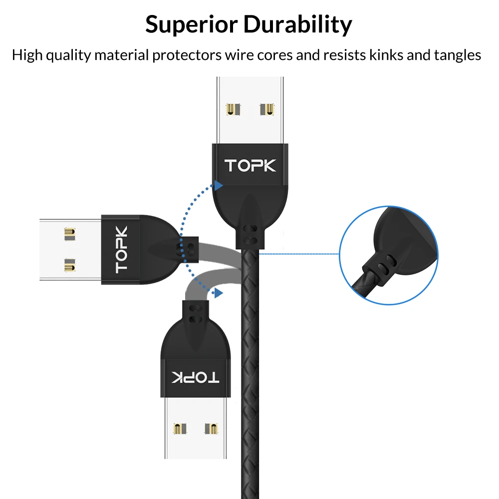 Магнитный Micro USB кабель TOPK AM41 для samsung Galaxy S7 Xiaomi Redmi Note 5, магнитный кабель для быстрой зарядки Microusb