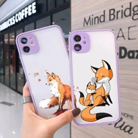 cartoon fox phone case for iphone 13 12 11 mini pro xr xs max 7 8 plus x matte transparent purple back cover