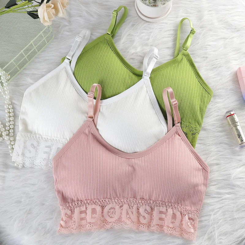 

2020 The New Breast wrap Sexy Lace flower side Women's Beautiful back No rims With chest pad clothing Base underwear 6 colors