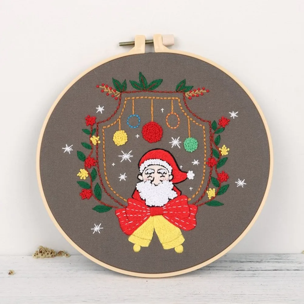 

Christmas DIY Embroidery Starter Kit With Flower Pattern Embroidery Hoop Cotton Linen Cloth Thread Needlework Sewing Craft Decro