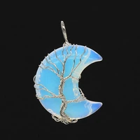 trendy beads silver plated wire wrap tree of life opalite opal pendant ethnic style jewelry