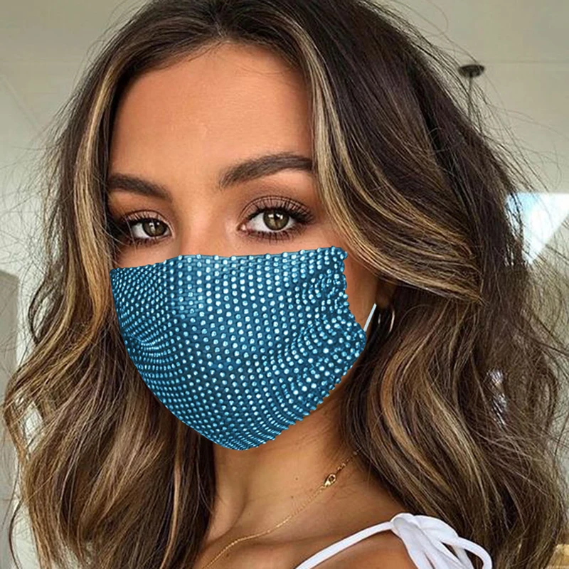 

2021 Fashion Sparkly Mask With Rhinestones Elastic Reusable Washable Fashion Face Mask Decoration Jewelry Masks Unisex Face Mask