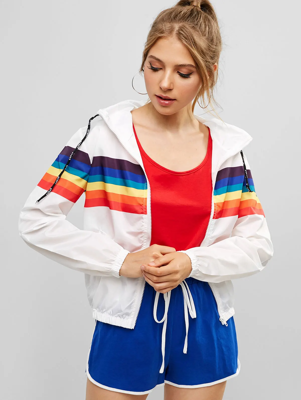 ZAFUL весенне осенняя толстовка ветровка куртка женская Радужная на молнии с