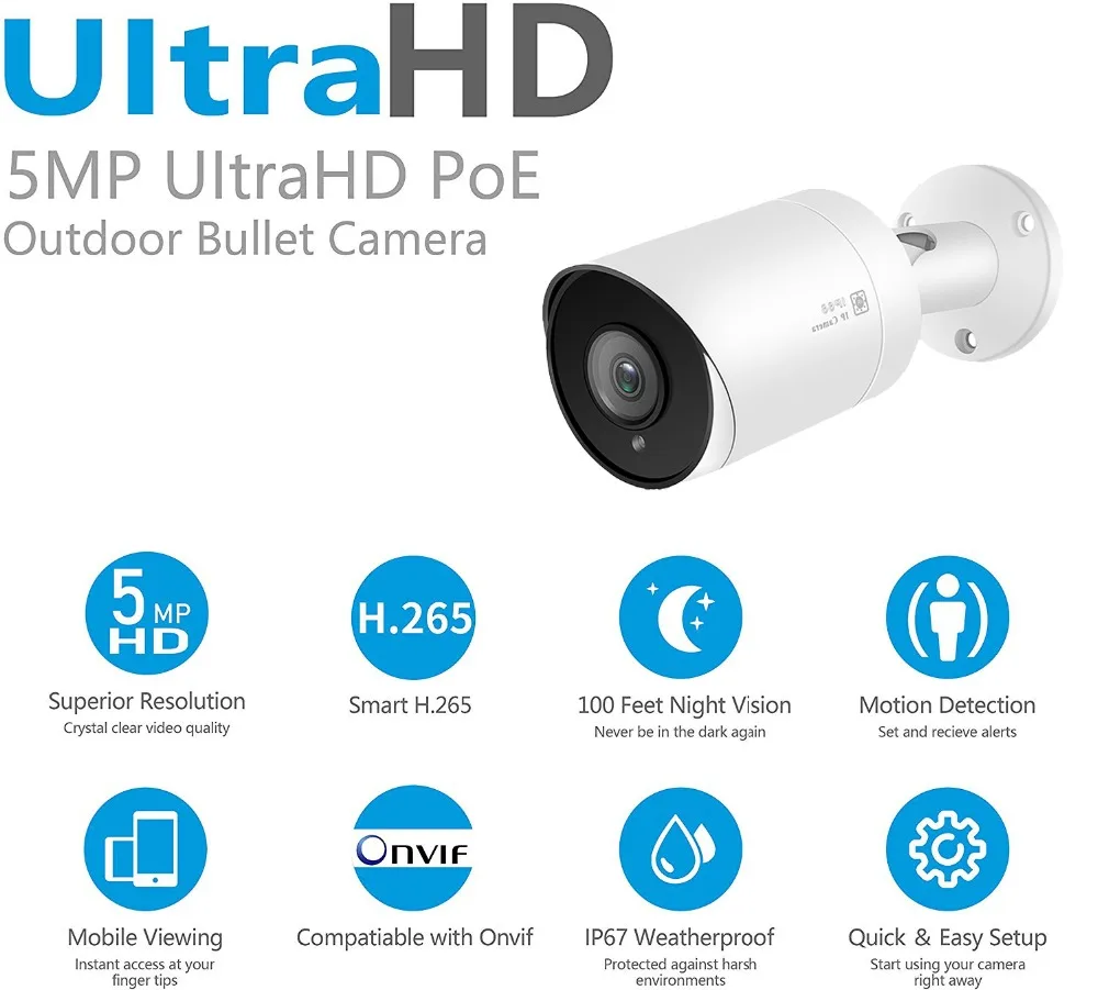 Совместимость Hikvision 5MP IP POE камера наружная H.265 Bullet Камера Безопасности 2,8 мм 30 м ИК ONVIF, SD слот, аудио, FTP, NFS, RTSP