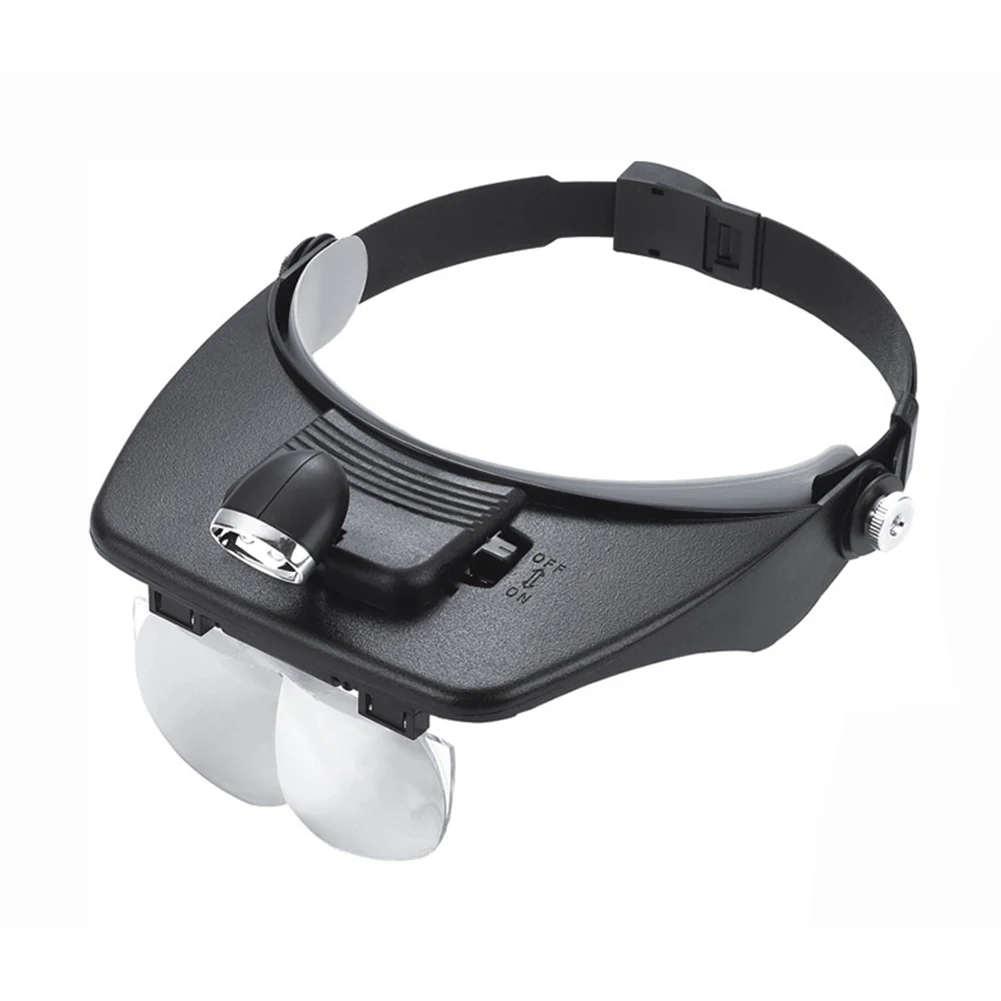 

2 LEDs Lamp Head Mounted Magnifying Optical Glass 1.2X 1.8X 2.5X 3.5X Reading Jeweler Repair Tool Headband Magnifier Loupe