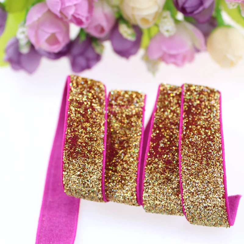 

50yards/color 5/8" #LB-583 glitter elastic metallic velvet ribbon for hair tie