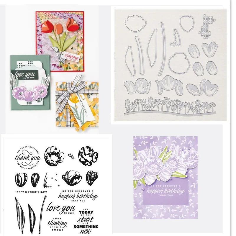 

FLOWERING TULIPS Metal Cutting Dies And Clear Stamps For Scrapbook Diary Decoration Stencil Embossing Template Handmade 2022 New
