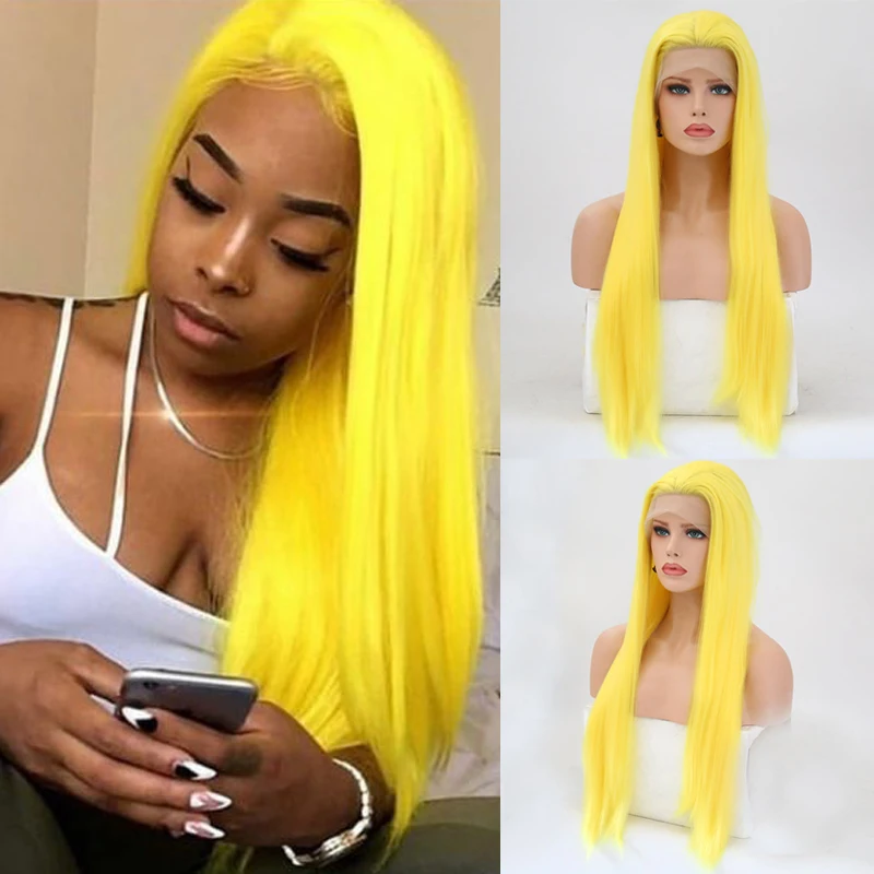 Харизма шелковистые прямые волосы желтый цвет синтетический кружевной передний