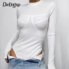 Модный Белый осенне-зимний облегающий боди Darlingaga, Женский корсет, базовый боди, повседневный облегающий боди с длинным рукавом, сексуальные топы