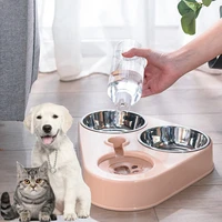 pet bowl three bowl automatic feeder and water anti overturning pet dog moisture proof mouth stainless steel bowl for cats