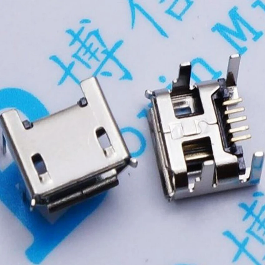 100 шт./лот Micro USB гнездовой разъем/розетка 4 фиксированных фута длинный штифт |