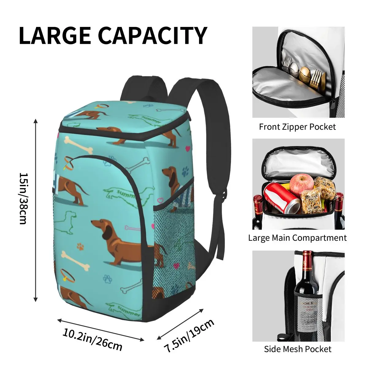 protable insulated thermal cooler waterproof lunch bag dachshund dogs and bones picnic camping backpack double shoulder wine bag free global shipping