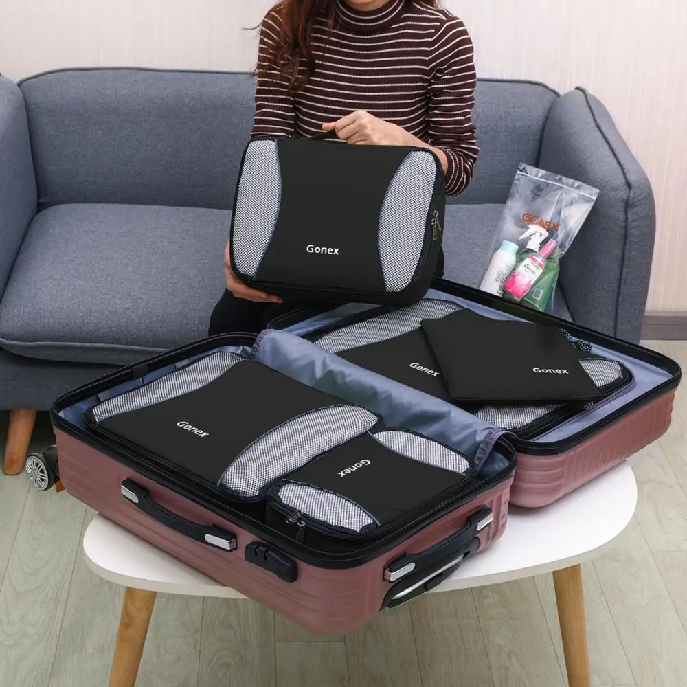 

Gonex Packing Cubes Set 5Pcs Versatile Ultra Lightweight Travel Organizers Packing Bags, Bonus 4 Reusable Zip Storage Bags