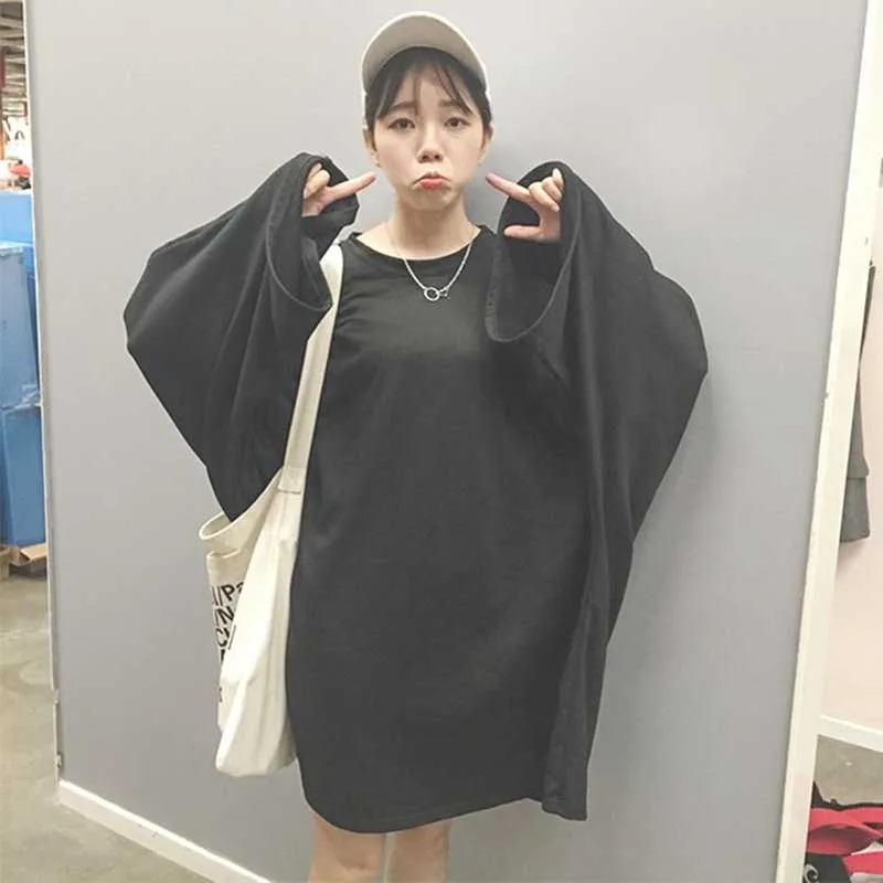 Женская Толстовка Оверсайз Harajuku однотонные пуловеры с рукавами летучая мышь