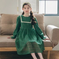 korean girls elegant party dress 8 10 years blackish green lace dresses 2021 autumn winter christmas costume