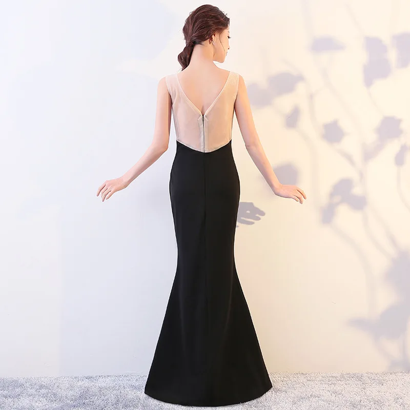 Летние прозрачные Сексуальные Cheongsam черные современные Русалка Qi Pao для женщин в восточном стиле хост платья китайское вечернее китайское платье-Ципао