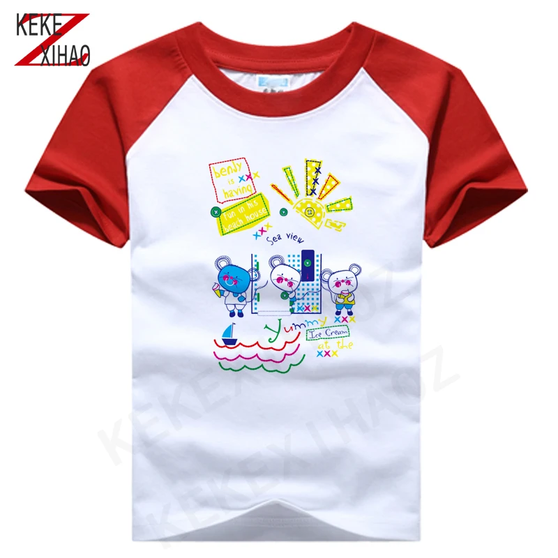 

Детская летняя футболка с милым рисунком для мальчиков и девочек цветная футболка на плечо детская футболка Топ с короткими рукавами для ма...